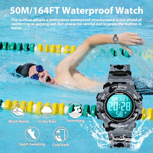 Image of Kids Watch Digital for Boys-Waterproof Kids Sports Watch with Light, Alarm&Snooze,Stopwatch Military Design Silicone Band Gift for Birthdays,Christmas Outdoor Activities(8+ Years)