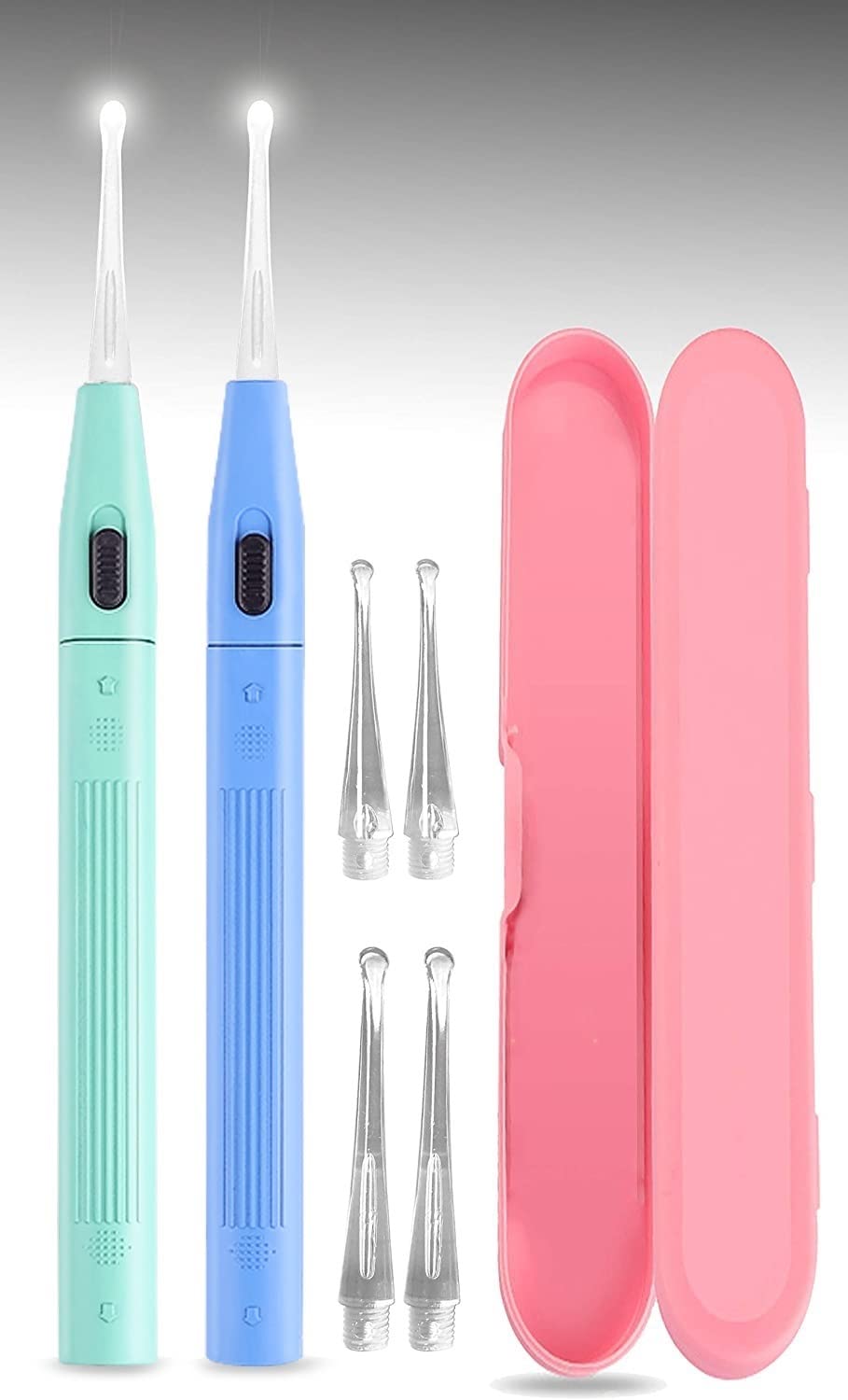 2 piezas Limpiador Orejass con Luz LED, Kit de Limpieza de Oídos Seguro para Niños y Adultos, Azul y Verde