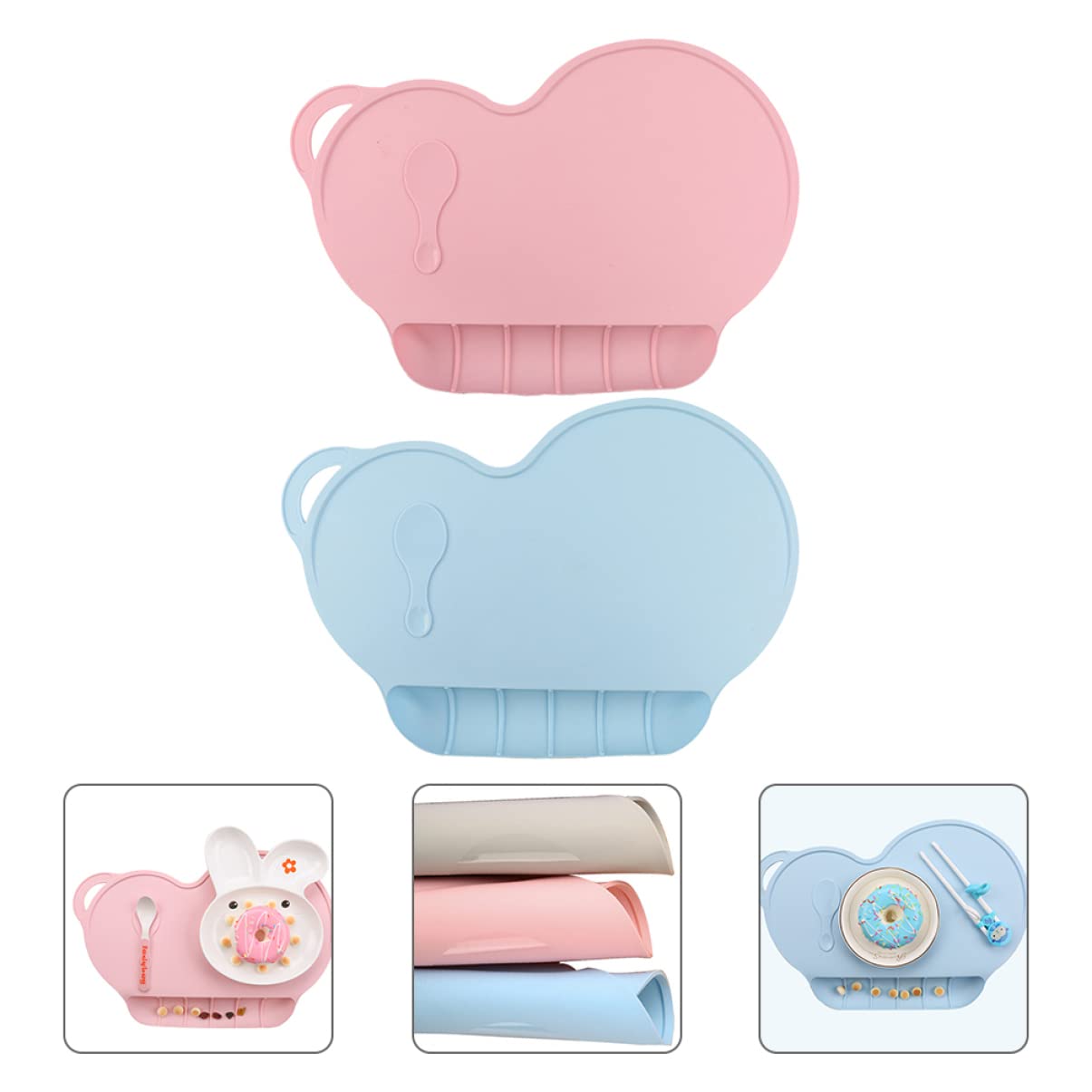 Ciieeo Beige Placemats Raising Edges Non-Slip Silicone Mat for Baby Food Random Color