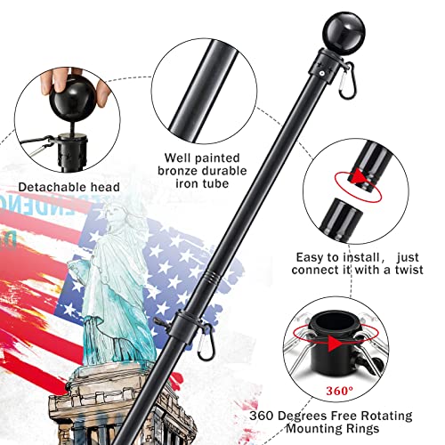 House Flag Pole With American Flag - Flagpoles Residential Kit With 5Ft Tangle Free Metal Flag Pole,3X5 Embroidered Us Flag,Holder Bracket,Heavy Duty Flag Poles For Outside House,Porch,Outdoor-Black #TOP2