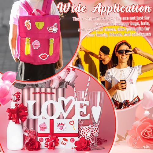 Image of Memorywuu 120 Pcs Valentines Day Pins Bulk Lapel Acrylic Pin Women Backpack Brooch Colorful Pins Gifts for Classroom Exchange Galentines Party Decoration