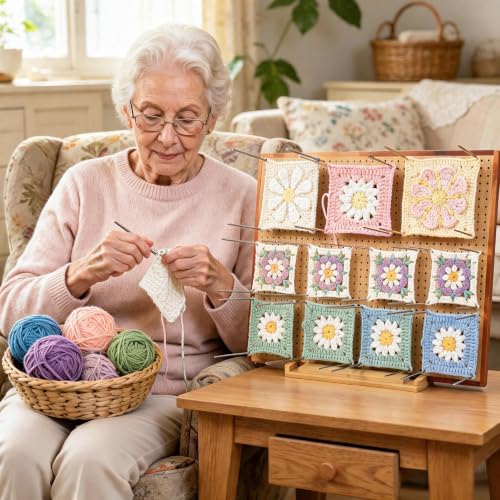 Image of 19 inch Crochet Blocking Board with 35 Pins /Pegs, Granny Square Blocking Boards for Crochet Projects, Wooden Crocheting Accessories Gifts for Crocheters