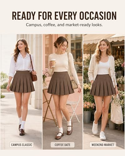 Image of Shestellar Pleated Skirts for Women High Waist A-Line Mini Tennis Skater Skirt Casual Basic School Uniform Cheerleader