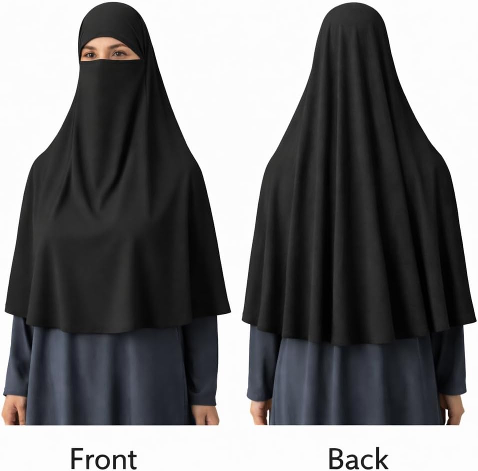 AMAL Premium Khimar for Women – Full Coverage Modest Muslim Hijab, Cotton Stretch Jersey, Tie Back Overhead Jilbab