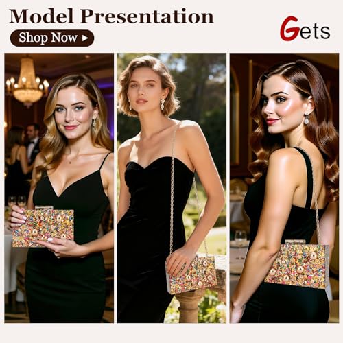Image of Gets Acrylic Purses and Handbags for Women Multicolor Perspex Geometric Patterns Box Clutch Banquet Evening Crossbody Handbag