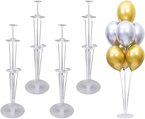 Juego de 4 juegos de soportes para globos, soporte de globo transparente reutilizable con base para globos, soporte de suelo para fiesta de