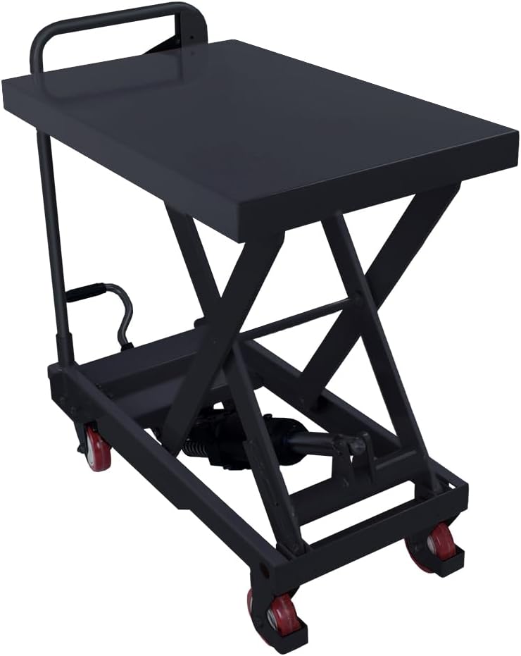 Hydraulic Scissor Cart Lift Table, 500 LBS Capacity 28.5 in Lifting Height Manual Scissor Lift Table w/ 4 Wheels and Foot Pump for Material Handling