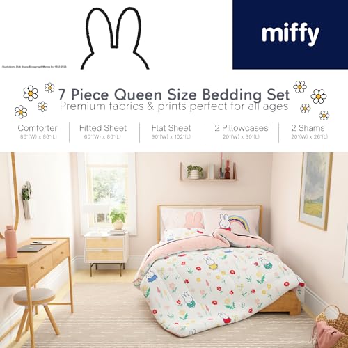 Image of Miffy Bedding 7 Piece Super Soft Cozy Reversible Comforter and Sheet Set with Sham, Queen, (Officially Licensed Product) by Franco