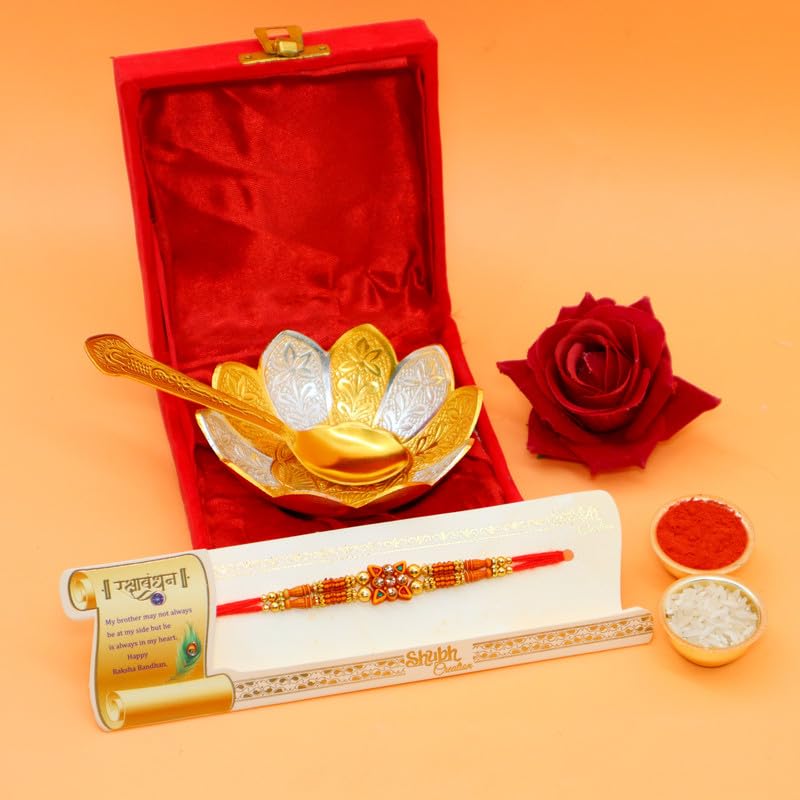 AC ANAND CRAFTS Premium Rakhi for Brother with Gift Silver and Gold Plated Floral Shape Bowl and Spoon Set with Red Velvet Box| Bhaiya Rakhi with Roli Chawal for Bro, Brother, Bhaiya, Bhai (B0C8TW7PJ1) Amazon Price History, Amazon Price Tracker