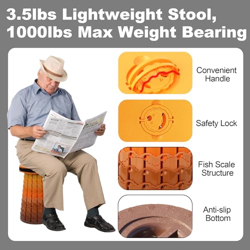 Image of Upgraded 19.7 inchPortable Collapsible Folding Stool with Cushion Retractable Telescoping Foldable Stool for Adults Heavy Duty Camping Sturdy with Max Load Capacity 1000lbs for Outdoor Fishing Hiking BBQ