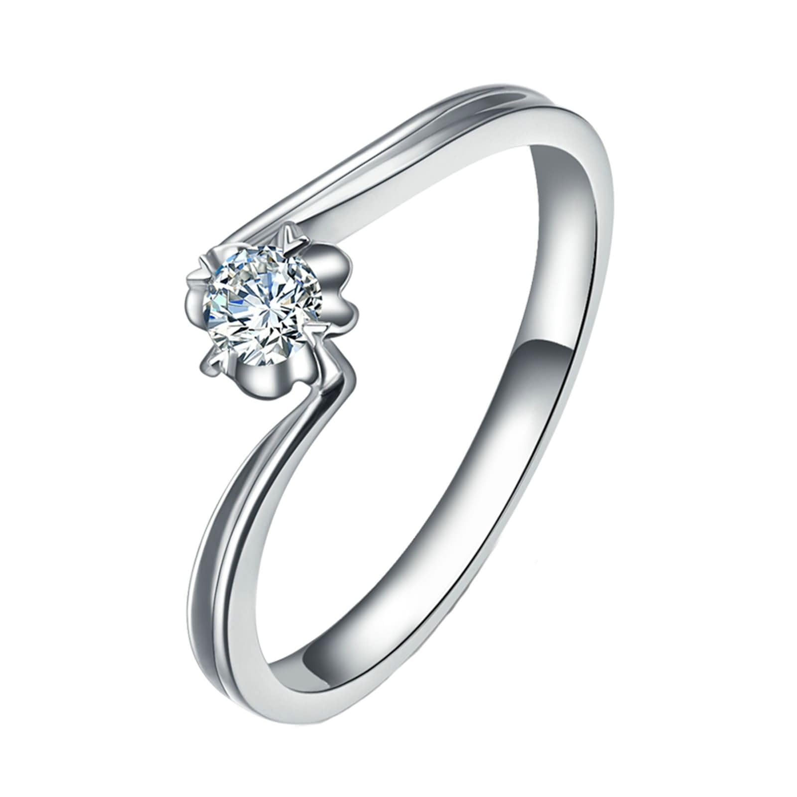 Anelli Fidanzamento Oro Bianco 9 Kt / 14 Kt / 18 Kt Donna, Solitario Rotondo con Diamante da 0,13ct, Anello Fidanzamento di Argento Donna