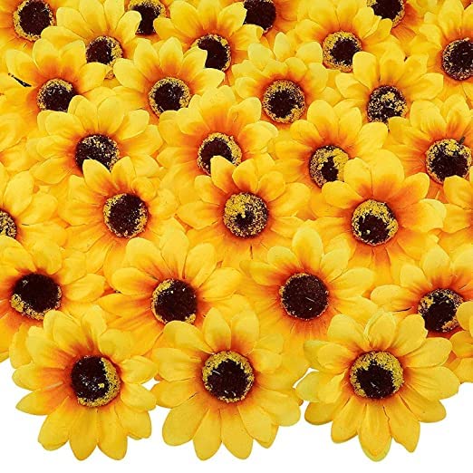Image of Set of 50 Artificial Silk Sunflowers Heads for Art and Craft DIY Party Wedding Birthday Home Christmas Decoration (Yellow)