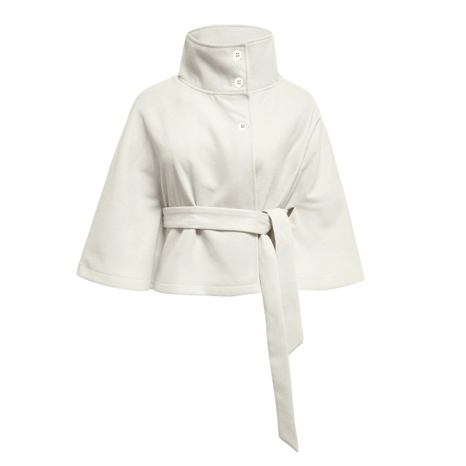 Maniche a pipipistrello Poncho Cappotto Collo Alto Cintura Capes Giacca Inverno Cropped Overcoat
