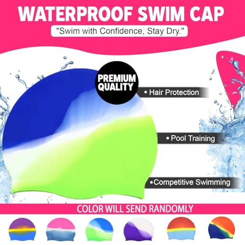 Image of GLAN Silicone Swimming Cap for Kids and Adults Waterproof Swimming Pool Cap for Women and Men (Multicolour)