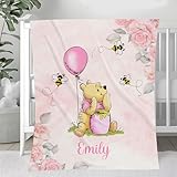 DUNITA Personalized Pooh Bear Blanket, Classic Winnie Blankets, Customized Baby Blankets for Girls Boy, Bear Throw Blanket, Pooh for Baby, Gift Birthday Christmas for Little Ones, Nursery Décor-01