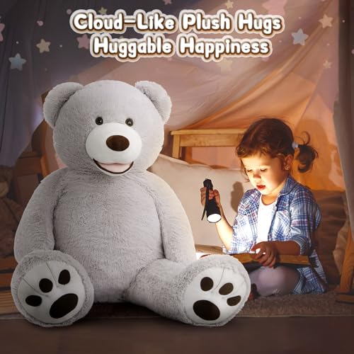 Image of MorisMos Smile Giant Teddy Bear, 51inch Large Stuffed Bears with Big Footprints, Big Stuffed Animals Cuddly Plush Gifts for Girlfriends, Boyfriend, Gray