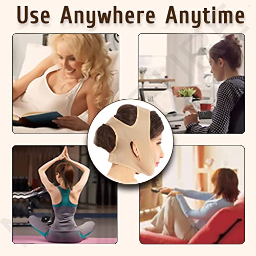 Image of Face Slimming Belt, Double chin fat reducer cheek slimmer and change face shaper wrinkle remover elastic strap, V Shape facial belt for women and men (XL,Beige),1 count