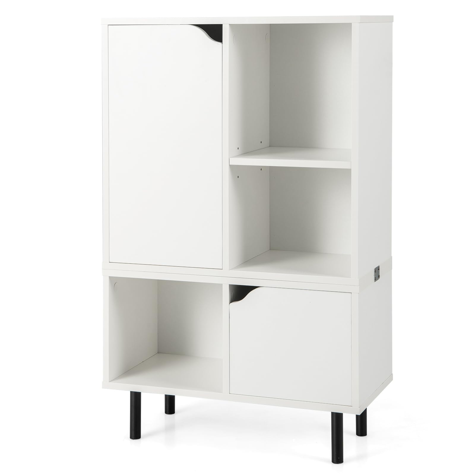 CASART Wooden Bookshelf, Stackable Bookcase with Doors & Adjustable Shelf, White Display Cabinet Storage Unit for Living Room Study Bedroom