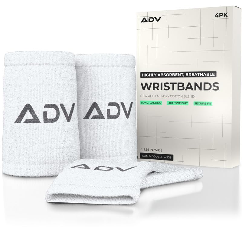 ADV Tennis Wristbands with New Age Polyester Cotton Blend - Ultra Absorbent Wrist Sweatbands - Doublewide & Slim Wrist Bands for Sweat - 4 Pack or 2 Pack