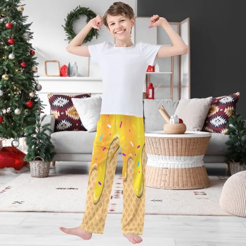 Boy's Pants Gold Ice Cream Jogger Pants Elastic Waist Long Bottoms Trousers with Pockets 6-14 Years2