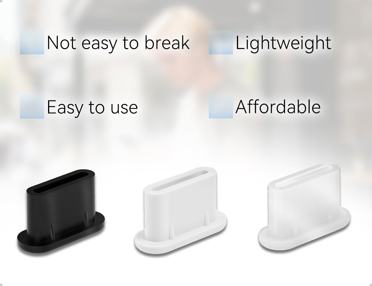 18 Tappi Antipolvere USB-C In Silicone – Nero, Bianco E Trasparente, Con Custodia Portatile