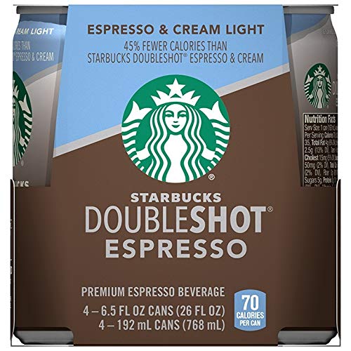 Starbucks Double Shot Espresso, Espresso & Cream Light, Coffee Drink (4 Count, 6.5 Fl Oz Each