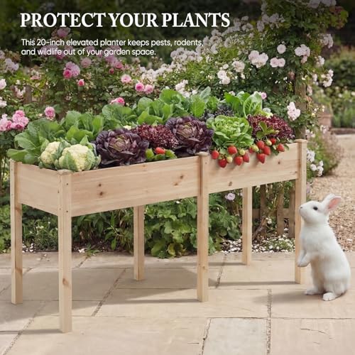Image of DUMOS Raised Garden Bed 72x23x30 Inch, Outdoor Planter Box with Legs, Elevated Wood Garden Bed with Liner for Herbs Flowers Vegetables, Wooden Planter Box for Patio, Balcony, Backyard, Natural Wood