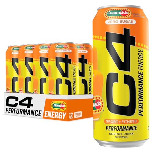 Image of C4 Performance Energy Drink, Orange Creamsicle, Zero Sugar Carbonated Preworkout Energy, 200mg Caffeine with Beta Alanine, 16 Fl Oz (12 Pack)