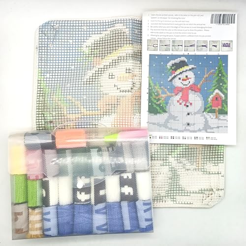 Image of Howie's Latch Hook Kit, DIY Snowman Pillow Crochet Yarn Kits for Adults, Color Preprinted Pattern Embroidery Sofa Cushion Cover (Christmas-Snowman 2, 16.93 x 16.93 inch)