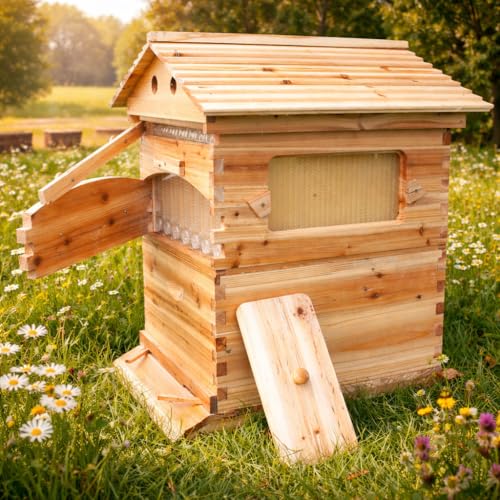 BeeHonlyFlow Hive Beehive with 7pcs Auto Super Frames Food Grade BPA Free Beehive Complete Kit