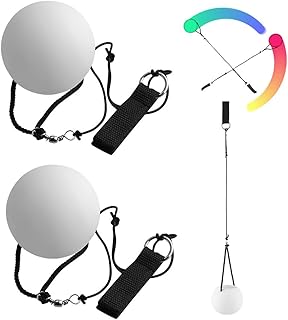 Gobesty 2 Piece LED POI Balls, LED Light Spinning Flow Ball Toy with Rainbow Colours, Adjustable Double Juggling Balls, Poi Balls for Professional Belly Dance Level Hand Props, Soft