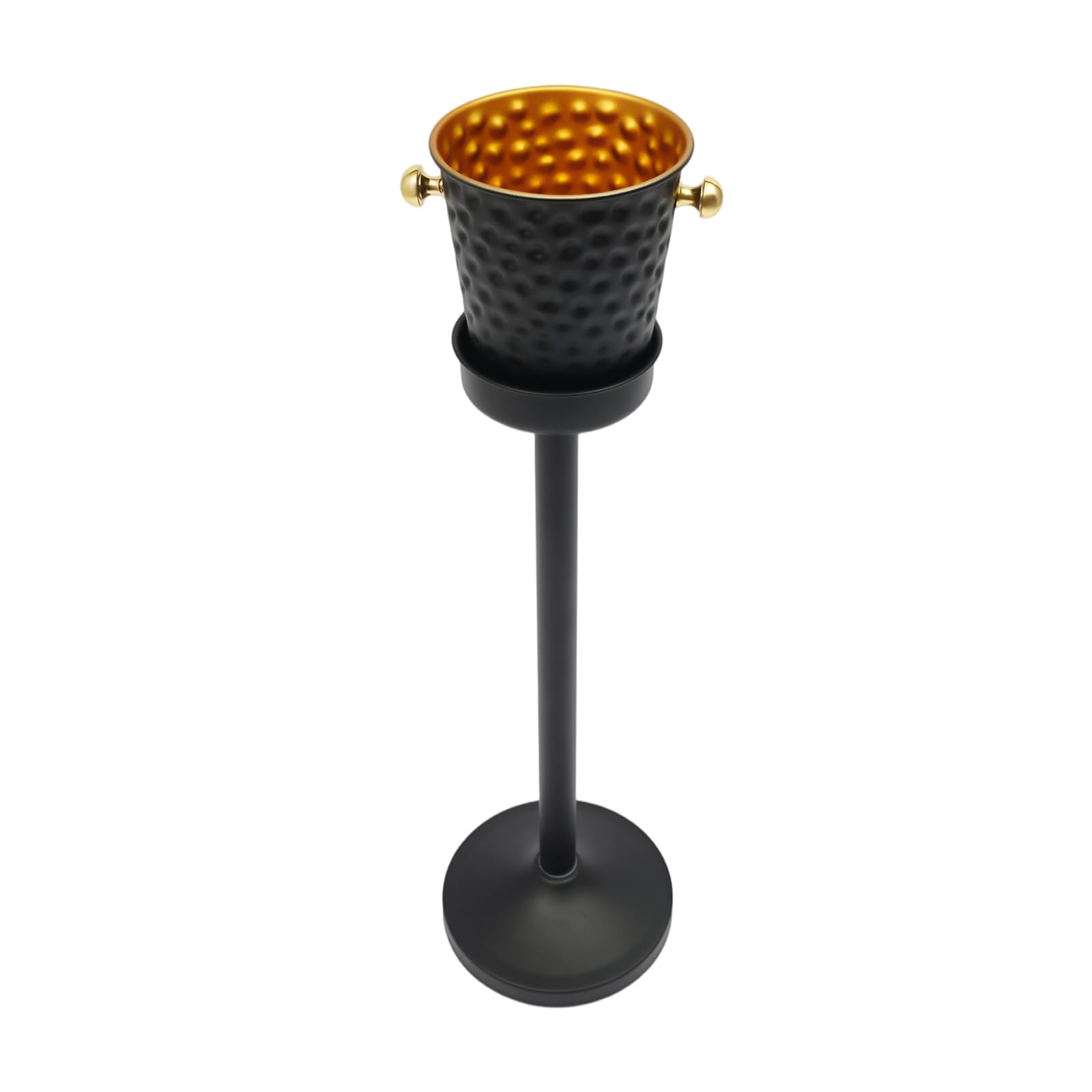 Cubitera de hielo con soporte, de acero inoxidable, 5 L, enfriador de vino, con asas de transporte, de pie, 92 cm de alto, negro y dorado, para fiestas, bodas, bares, restaurantes, camping, refrescos