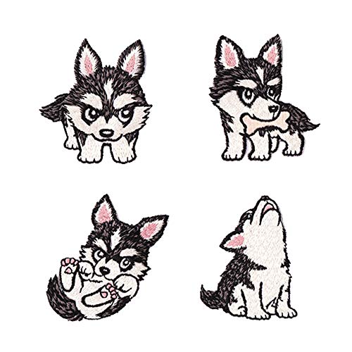 4 Pcs Cute Husky Delicate Embroidered Patches, Cute Embroidery Patches, Iron On Patches, Sew On Applique Patch,Cool Patches for Men, Women, Girls, Kids