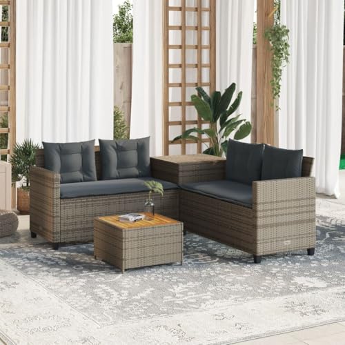 IKAYAA Polyrattan Gartenlounge, Balkon Lounge, Ecklounge mit Stauraum,...