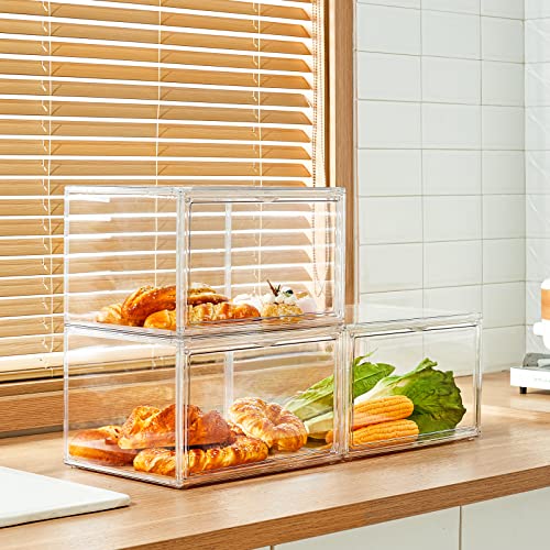 Bread Box For Kitchen Countertop, 2 Packs Stackable Bread Storage Container, Bread Keeper For Homemade Bread Holder, Clear Bread Boxes With Bread Paper, Large Bread Bin For Bread, Rolls, Muffin #TOP2