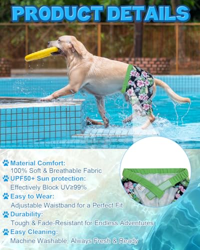 Image of CuteBone Dog Swim Trunks Swimsuit Durable & Comfortable - Quick-Dry, Adjustable Waistband Shorts, UV Protection Bikini- Perfect for Beach, Pool & Outdoor Fun, Hawaii DST04S