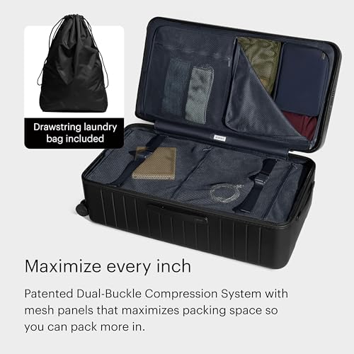 Image of Away Trunk Checked Luggage - 31-Inch Lightweight Hardside Suitcase with 360 WhisperGlide Spinner Wheels, Interior Compression System, TSA-Accepted Lock - Jet Black