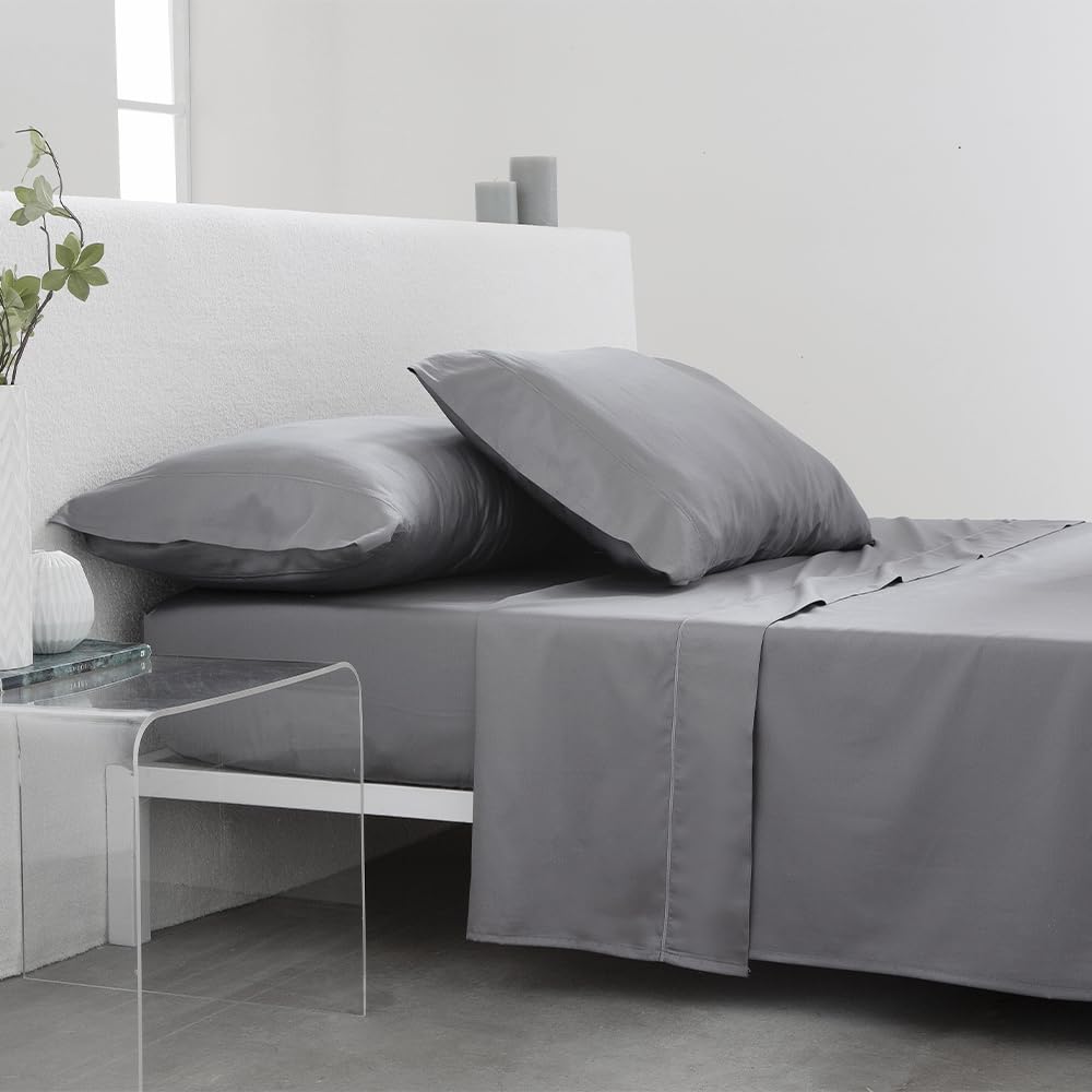 COTTON ARTean Zestaw satynowej pościeli, egipska bawełna, liczba nici 300, szary, do łóżek 90 x 190/200, 100% egipska bawełna, szary.