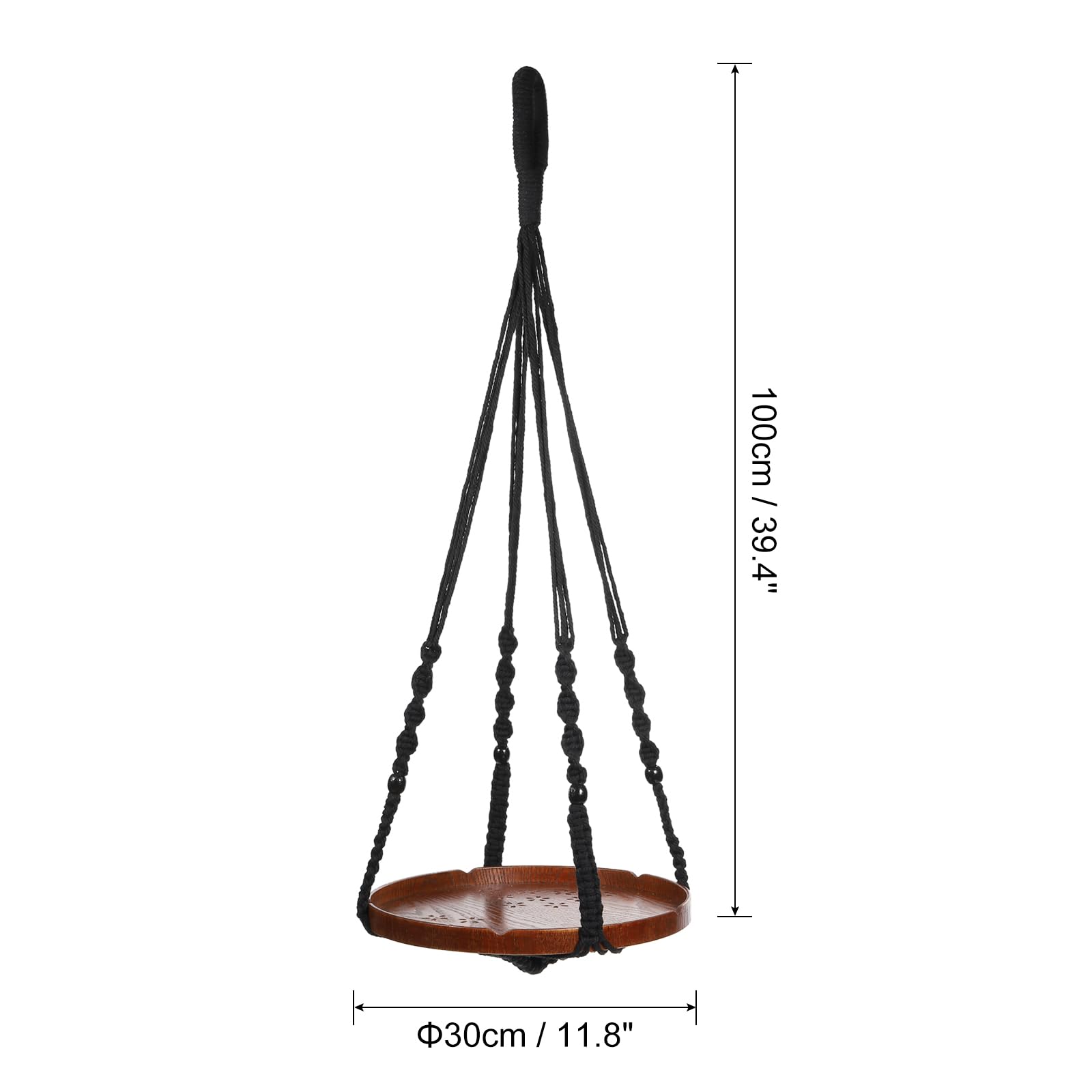 PATIKIL Macrame Plant Hangers Indoor, 2 Pack Hanging Plant Shelf with Sturdy Wood Base for Home Decor Hanging Wall Ceiling Window Black - Image 2