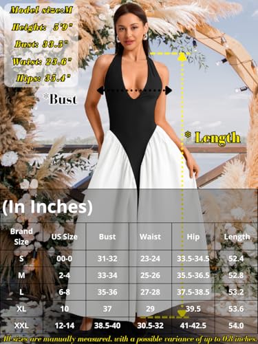 Image of ChiaoLezhee Deep V Neck Dress, Halter Maxi Dresses, Vacation Date Night, Sexy for Women Corset Flowy Wedding Guest Drop Waist
