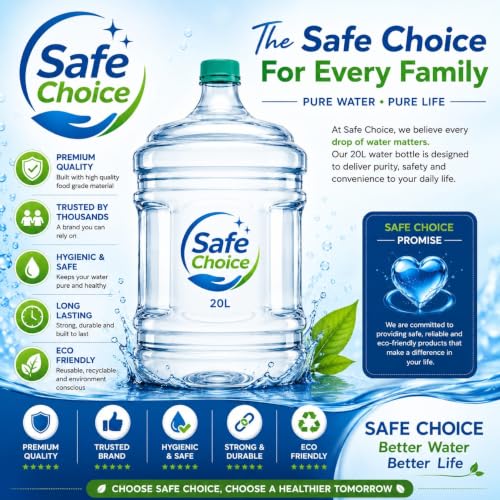 Image of Plastic Water Bottle - 20L, Mineral Water Dispensers Jar | Drinking Water Can | Big Water Bottle BPA Free Water Bottle Large Container Without Thread Cap (Transparent)