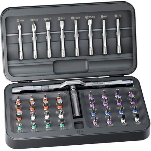 42 in 1 Ratchet Screwdriver Set Magnetic Screwdriver Sets with Case Handle Ratchet Screwdriver Set with 40 Bits Multi Precision Repair Tool for Computer Eyeglass Bicycles Watch Furniture and DIY