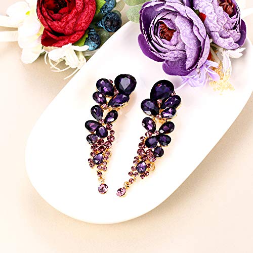 EVER FAITH Women's Austrian Crystal Gorgeous Tear Drops Wedding Dangle Clip-on Earrings4