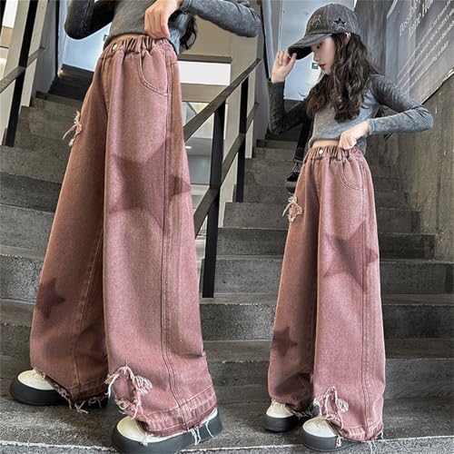 Preppy Clothes for Girls Straight Jeans Black Ripped Drawstring Elastic Basic Jeans Purple Girls Bootcut Jeans Size 10-122