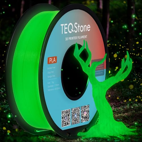 TEQStone Glow in The Dark PLA Filament 1.75mm Green, Consistent Diameter +/- 0.03mm, Vacuum Packaging, Compatible with Various 3D Printers, 1KG Spool