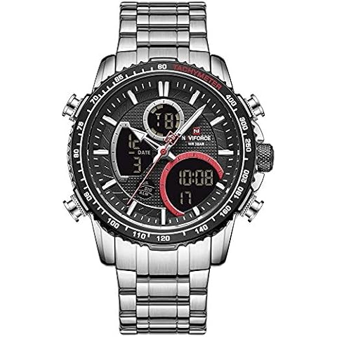 NAVIFORCE Mens Analog Digital Watch Chronograph Waterproof Sport Quartz Watches Business Fashion Stainless Steel Military Multifunctional Wristwatch (NF9182-S/B) Cover