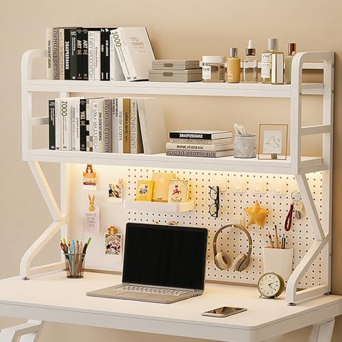 Étagère de bureau en bois robuste à double niveau au design blanc