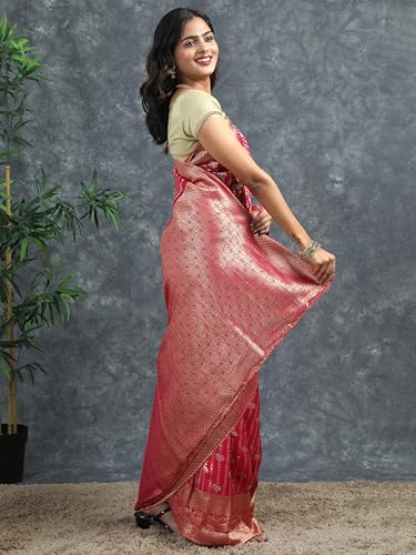 HerClozet pink banarasi silk saree in katan silk – image 6
