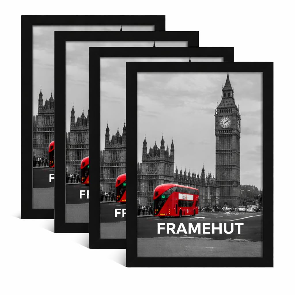 4 Pack 9x7Inch Black Photo Frame Made of Engineered Wood and Plexiglass, 9x7inch Frame, PhotosFrames and Poster Frames, Tabletop and Wall Mountable (Black, 9x7 inches)