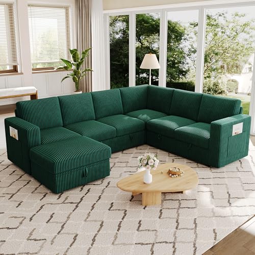 Image of Sectional Sleeper Sofa, Pull Out Couch with Storage,Green,7 Seat